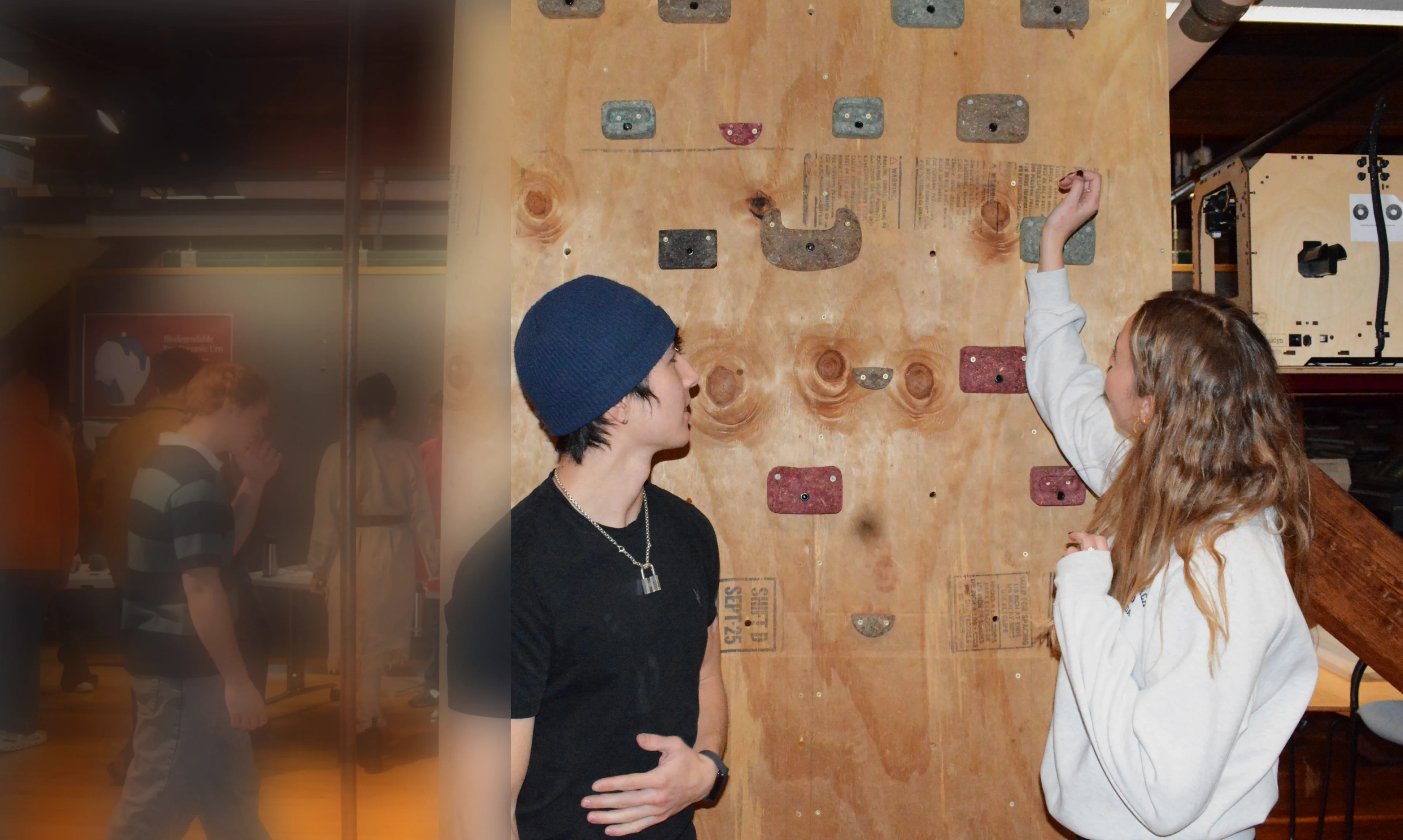 Josh White and Uma Freitag at the finished climbing wall
