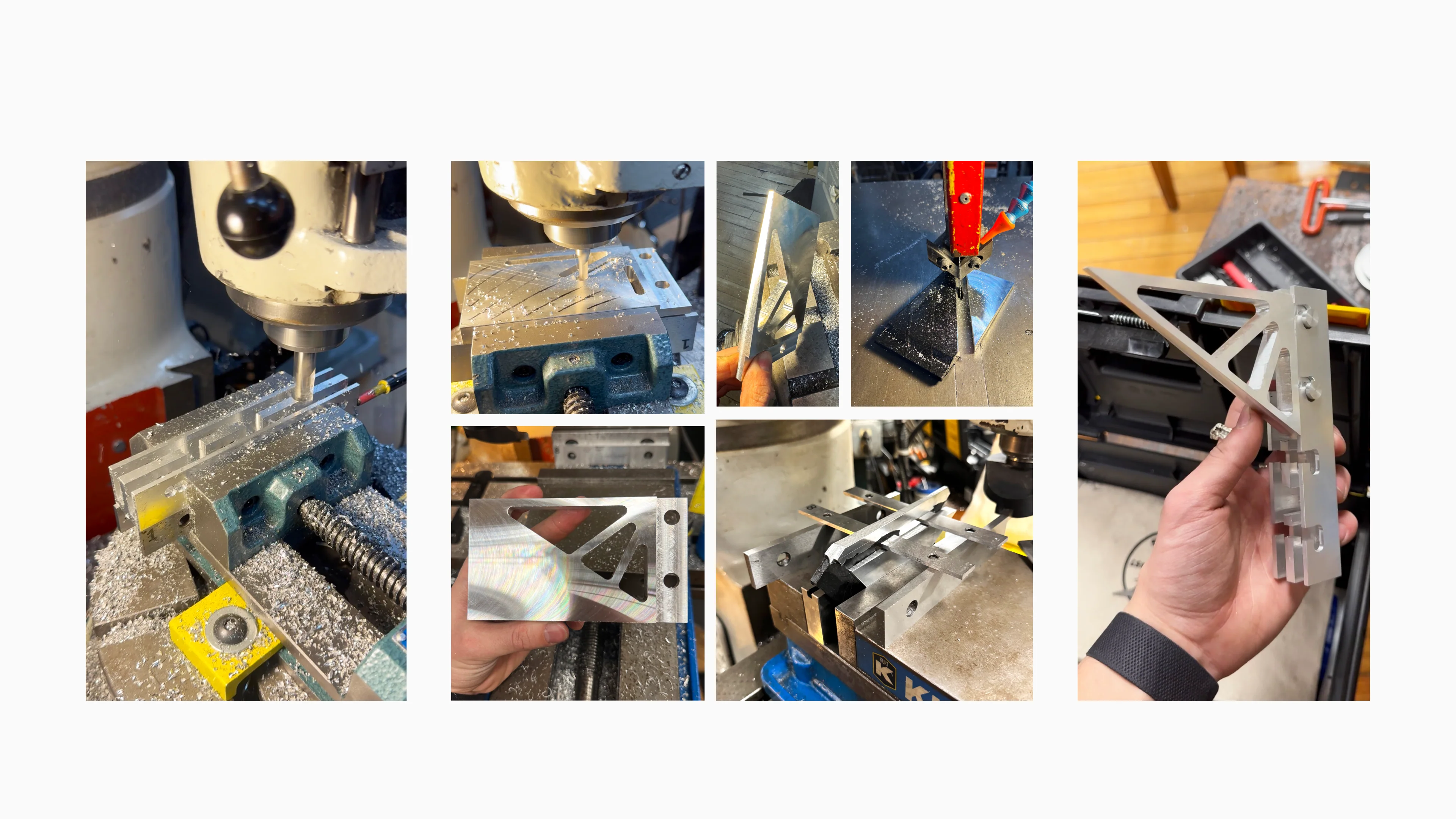 Machining stills: rail, shelf bracket operations, and the finished pins and bracket